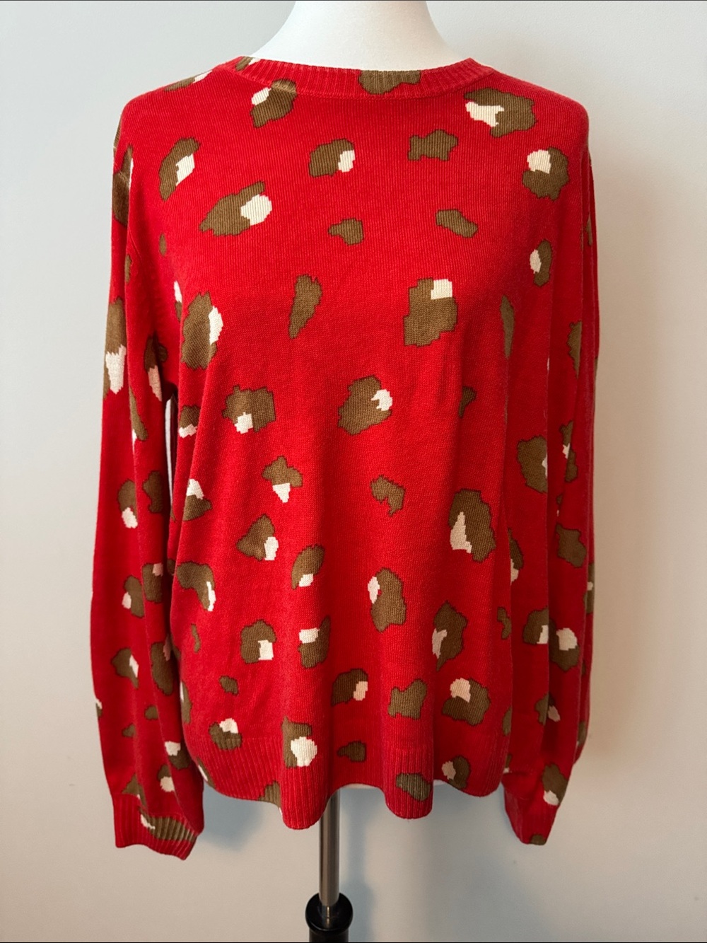 G by Giuliana Red Animal Print Crewneck Sweater Women's XL